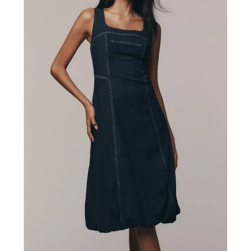 Anthropologie Pilcro Square-Neck Denim A-Line Midi Dress